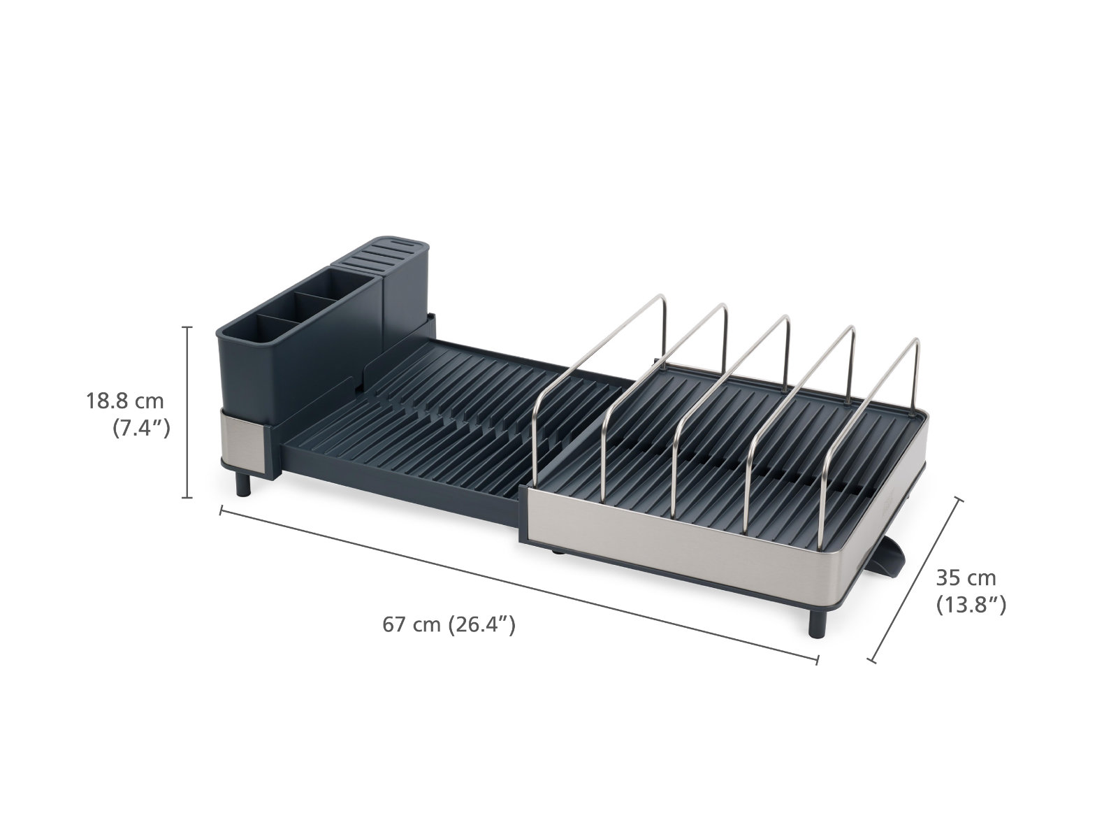 Ausziehbares Abtropfgestell aus Edelstahl mit Ablaufstutzen | Extend Max Steel Dish Rack