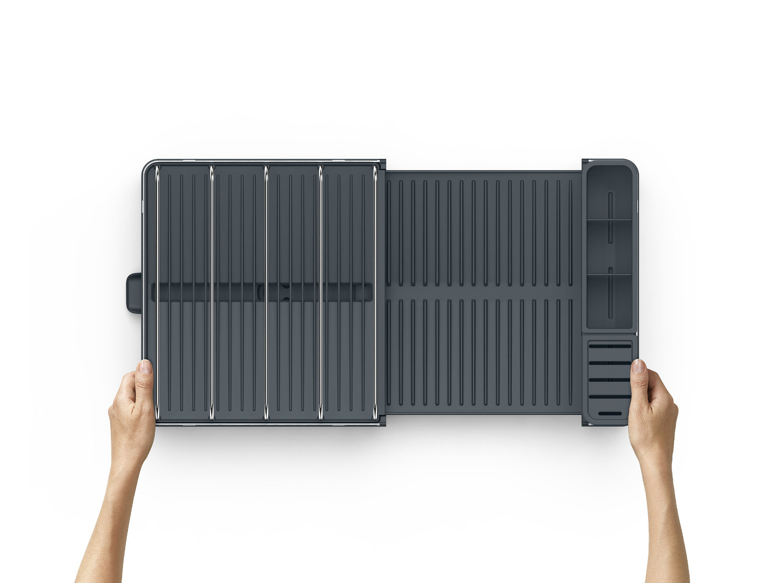Ausziehbares Abtropfgestell aus Edelstahl mit Ablaufstutzen | Extend Max Steel Dish Rack