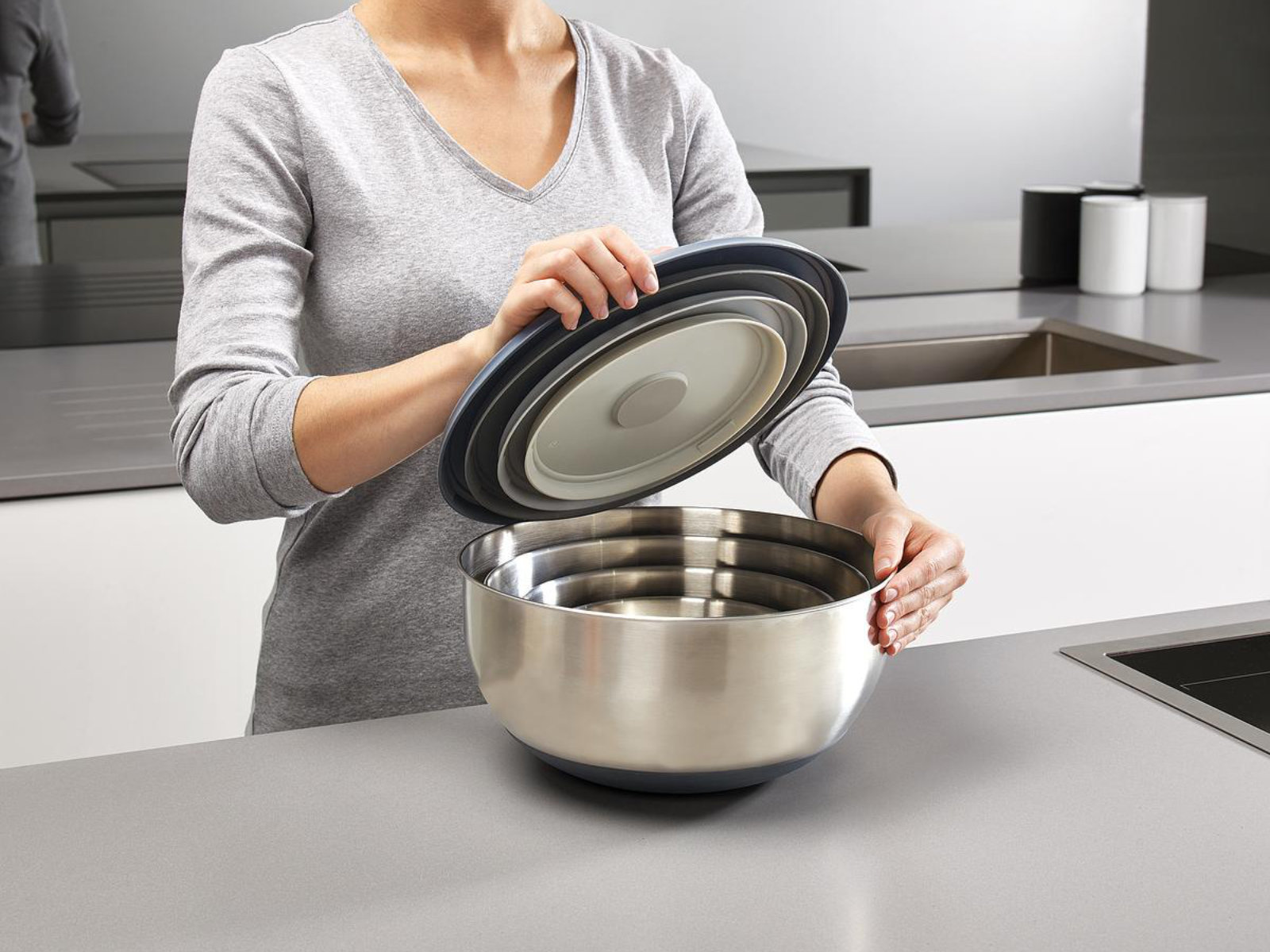 Edelstahlschüsseln-Set 4-teilig mit Deckel | Nest™ Prep&Store Steel
