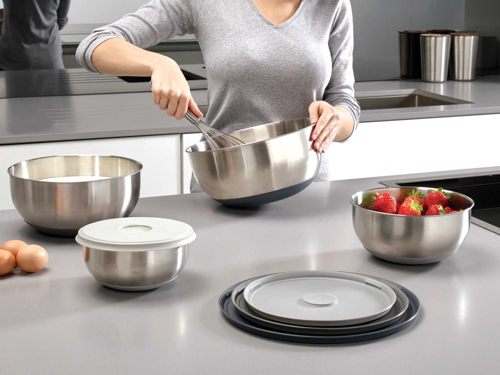 Edelstahlschüsseln-Set 4-teilig mit Deckel | Nest™ Prep&Store Steel