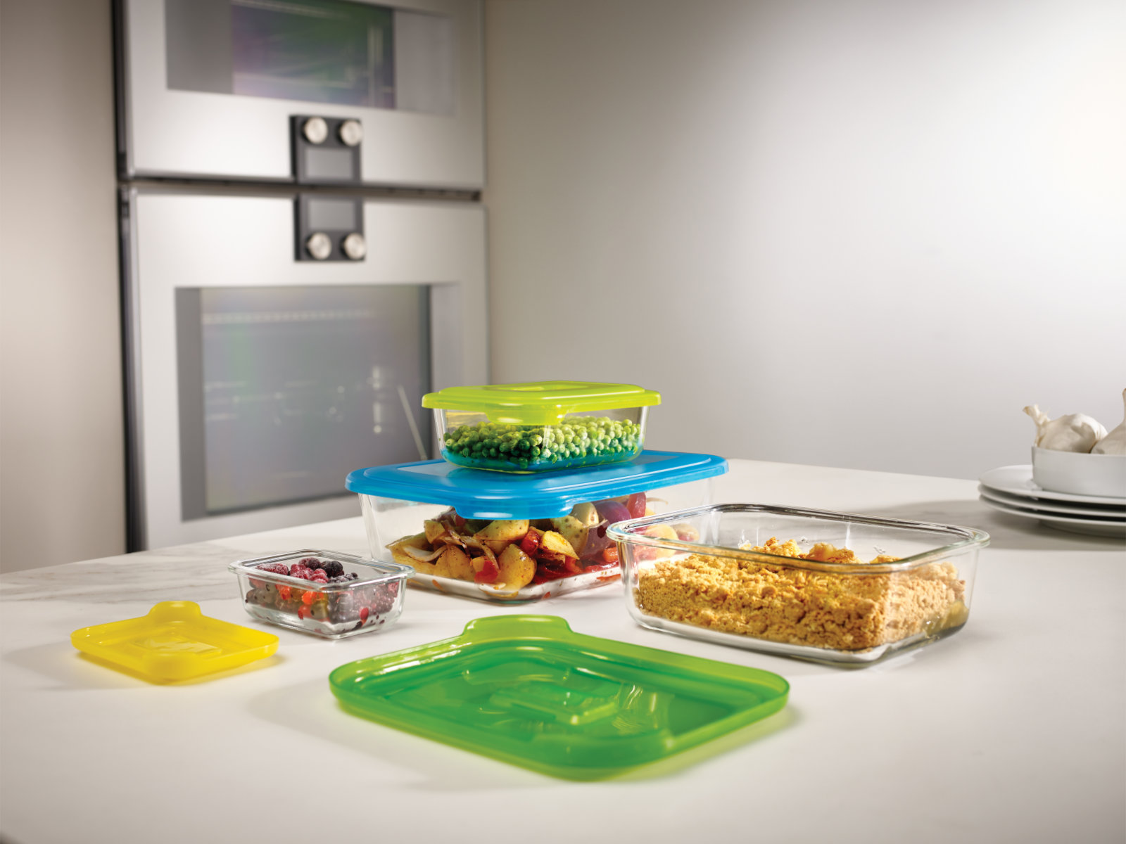 Kompaktes 4-teiliges Aufbewahrungsbehälter-Set aus Borosilikatglas | Nest Glass Storage