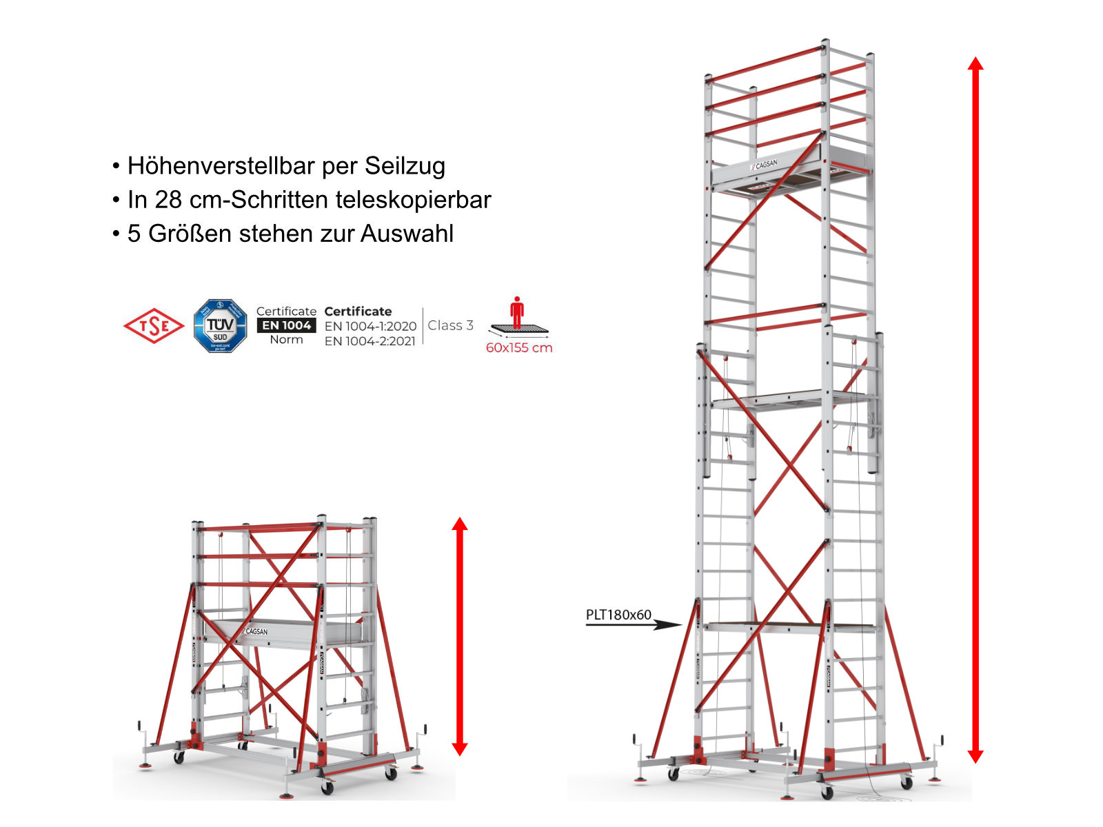 Höhenverstellbares Seilzuggerüst - Arbeitshöhe bis 4,70 m | Telesafe XLN Premium S004