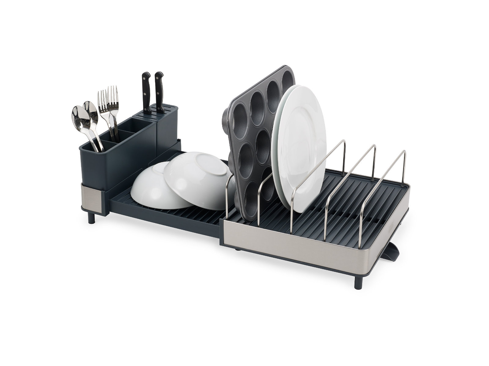 Ausziehbares Abtropfgestell aus Edelstahl mit Ablaufstutzen | Extend Max Steel Dish Rack