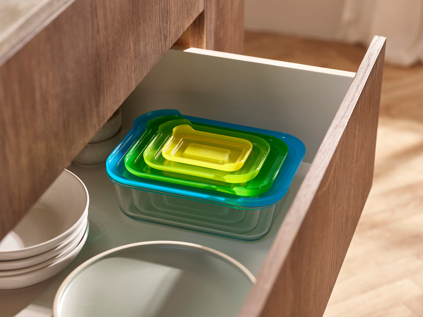 Kompaktes 4-teiliges Aufbewahrungsbehälter-Set aus Borosilikatglas | Nest Glass Storage