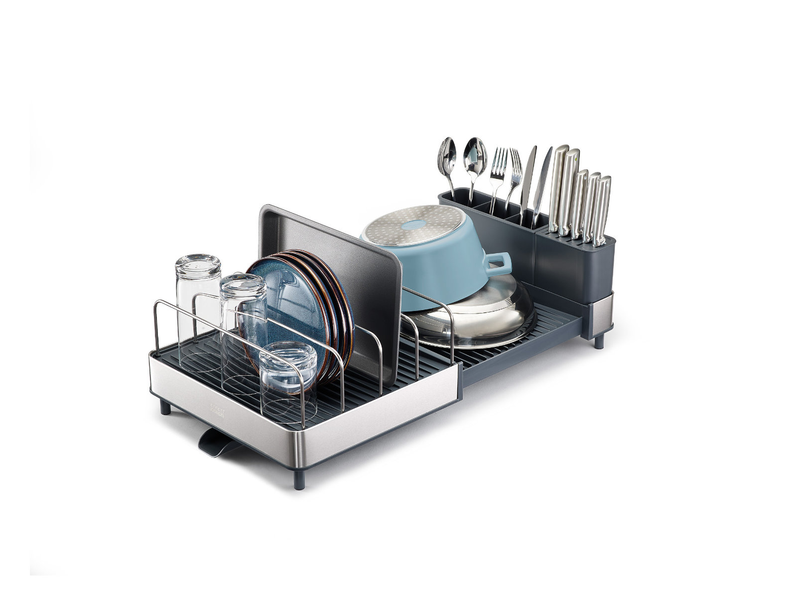 Ausziehbares Abtropfgestell aus Edelstahl mit Ablaufstutzen | Extend Max Steel Dish Rack
