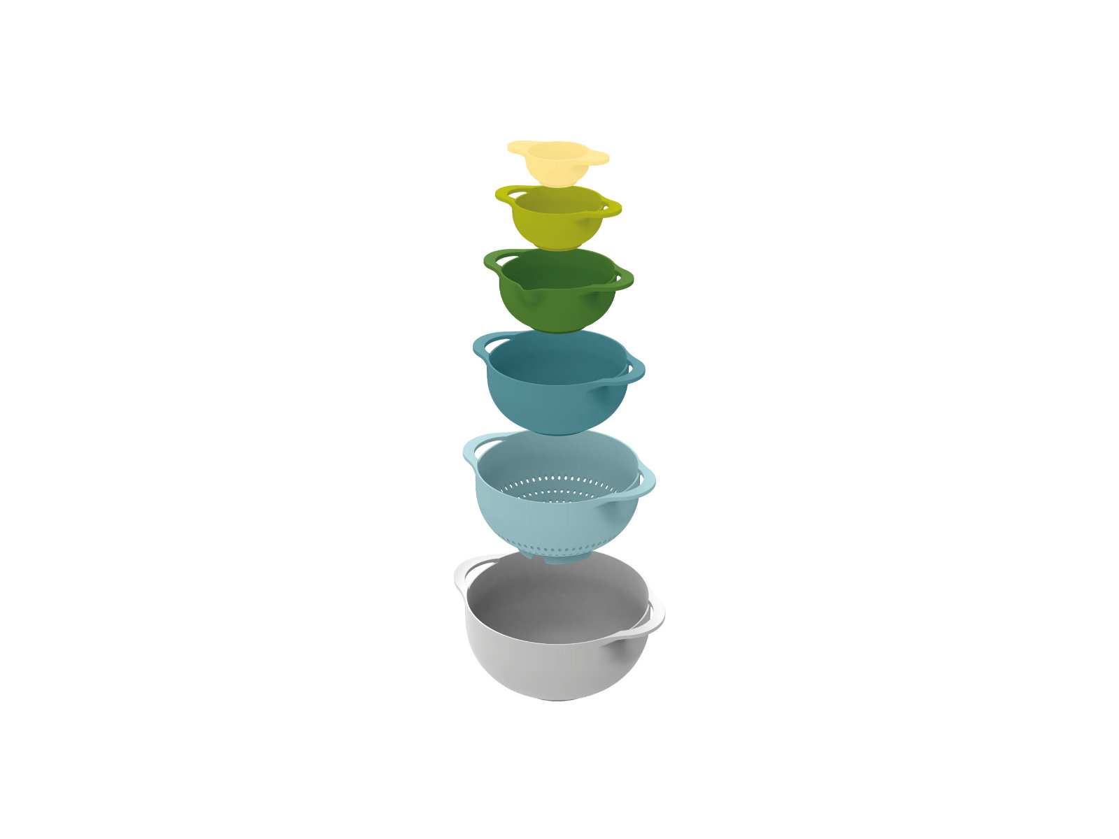 6-teiliges kompaktes Lebensmittelzubereitungsset mit Rührschüsseln, Messbechern und Sieb | Duo 6PC Food Preparation Bowl Set